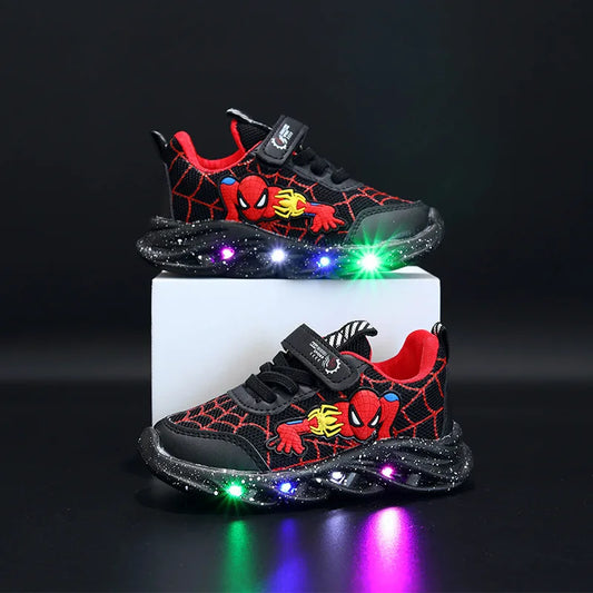 Disney LED Casual Sneakers Red Black For Boys Children Lighted Non-slip Shoes