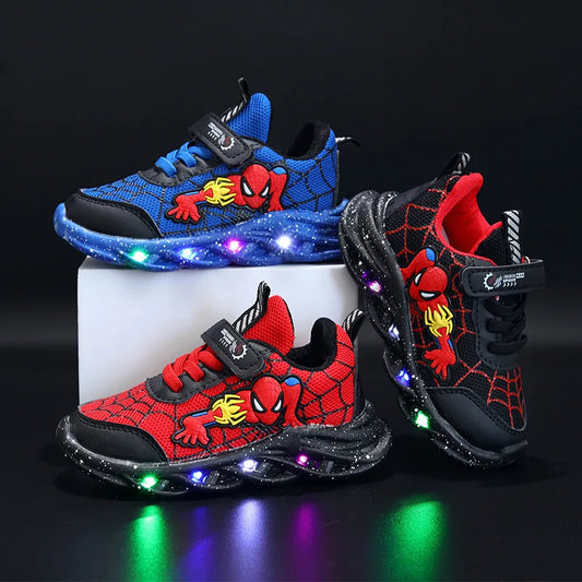 Disney LED Casual Sneakers Red Black For Boys Children Lighted Non-slip Shoes